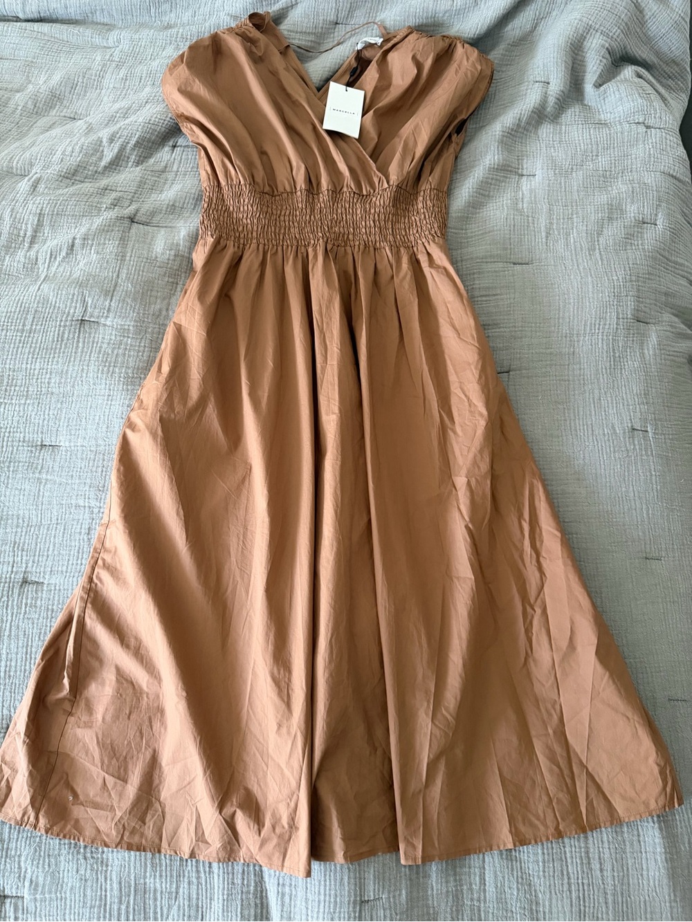 Marcella Signe Dress Chestnut Brown Smocked Waist Size S NWT